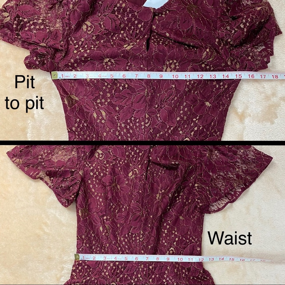 Chelsea28 Red Velvet/Burgundy Metallic Floral Lace Fit & Flare Dress
Size XXS - Picture 10 of 14